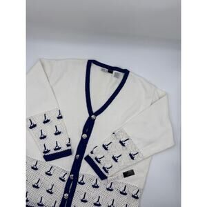 Vintage Jamie S Casuals‎ White Sailboat Cardigan Knitted Yacht Club Icon